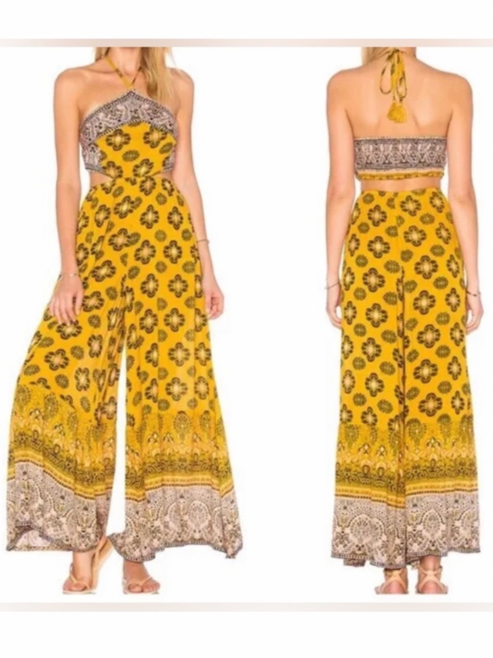 Free People - Maribelle Printed Wide-Leg Halter Jumpsuit pants bottoms